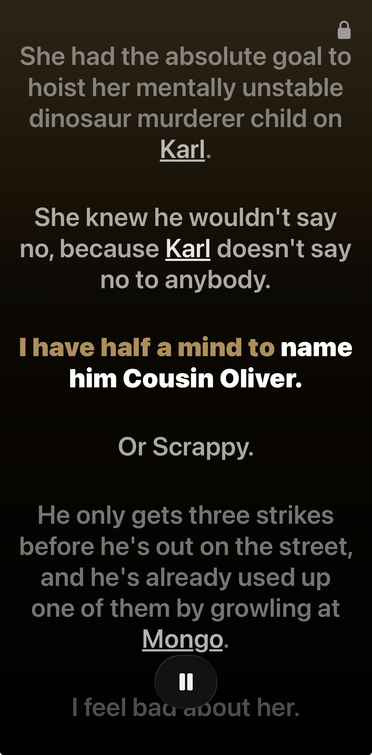 Bloox live transcription view with synchronized captions and character names highlighted in real time