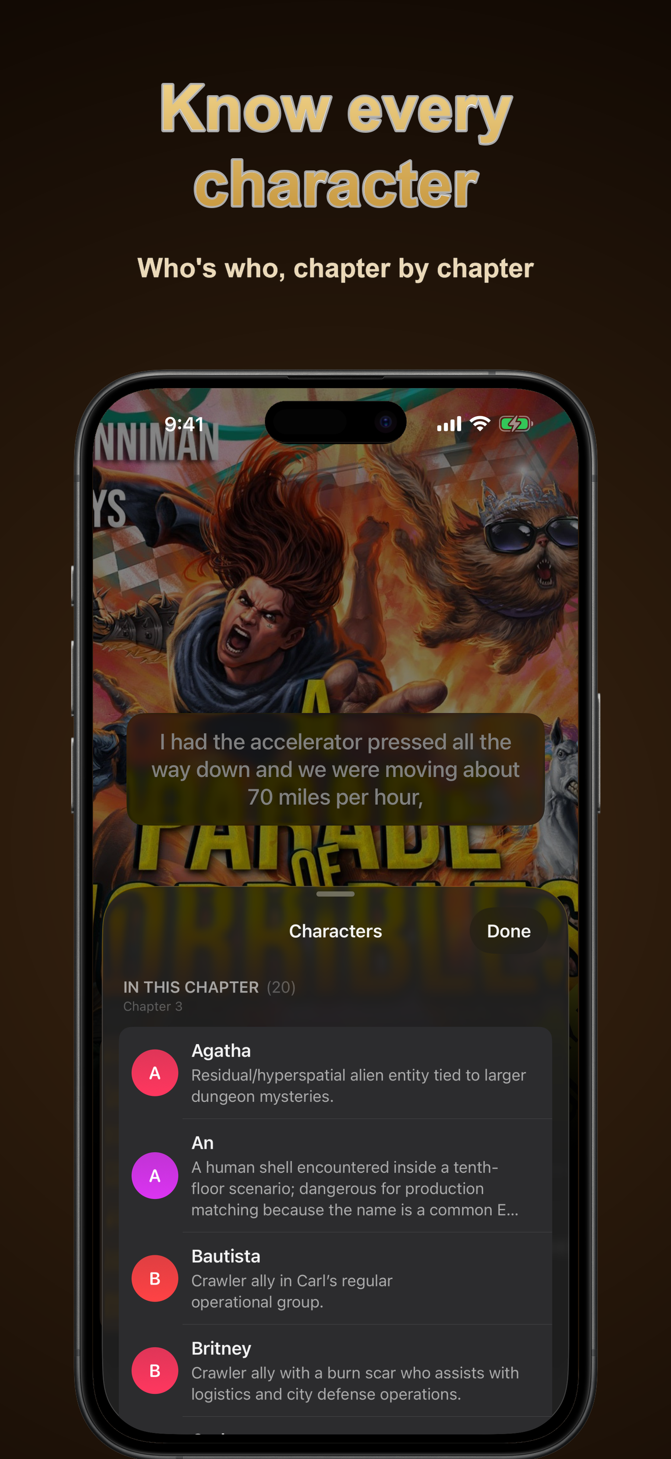 Character cast list with descriptions